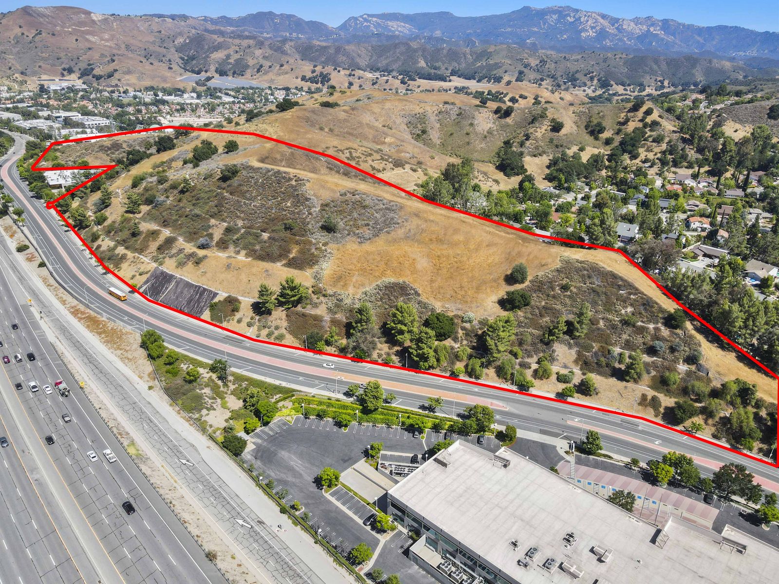 Looking east with the mountains behind — parcel lines indicative